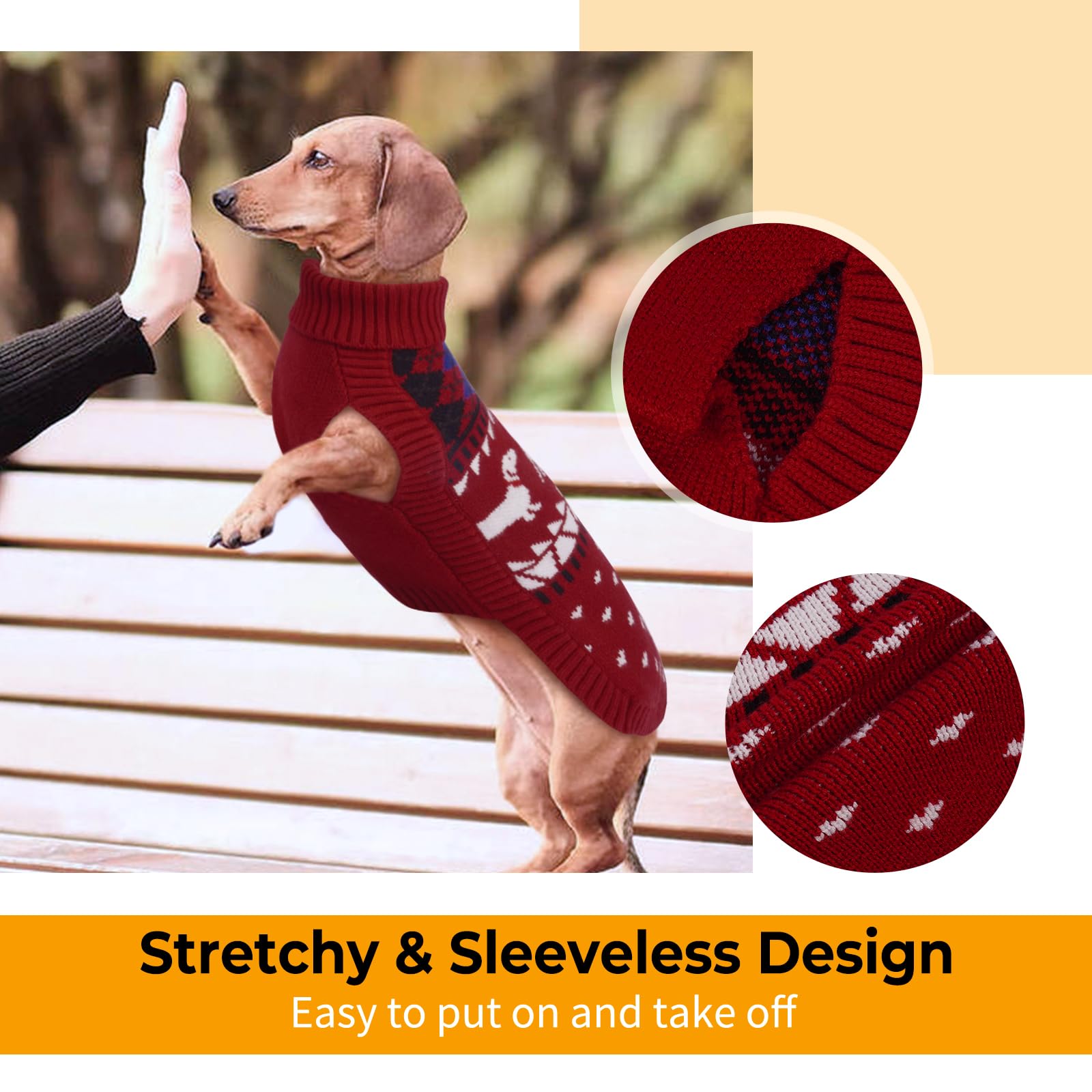 LeLePet Dachshund Sweater turtleneck detail—extra warmth for cool weather walks.