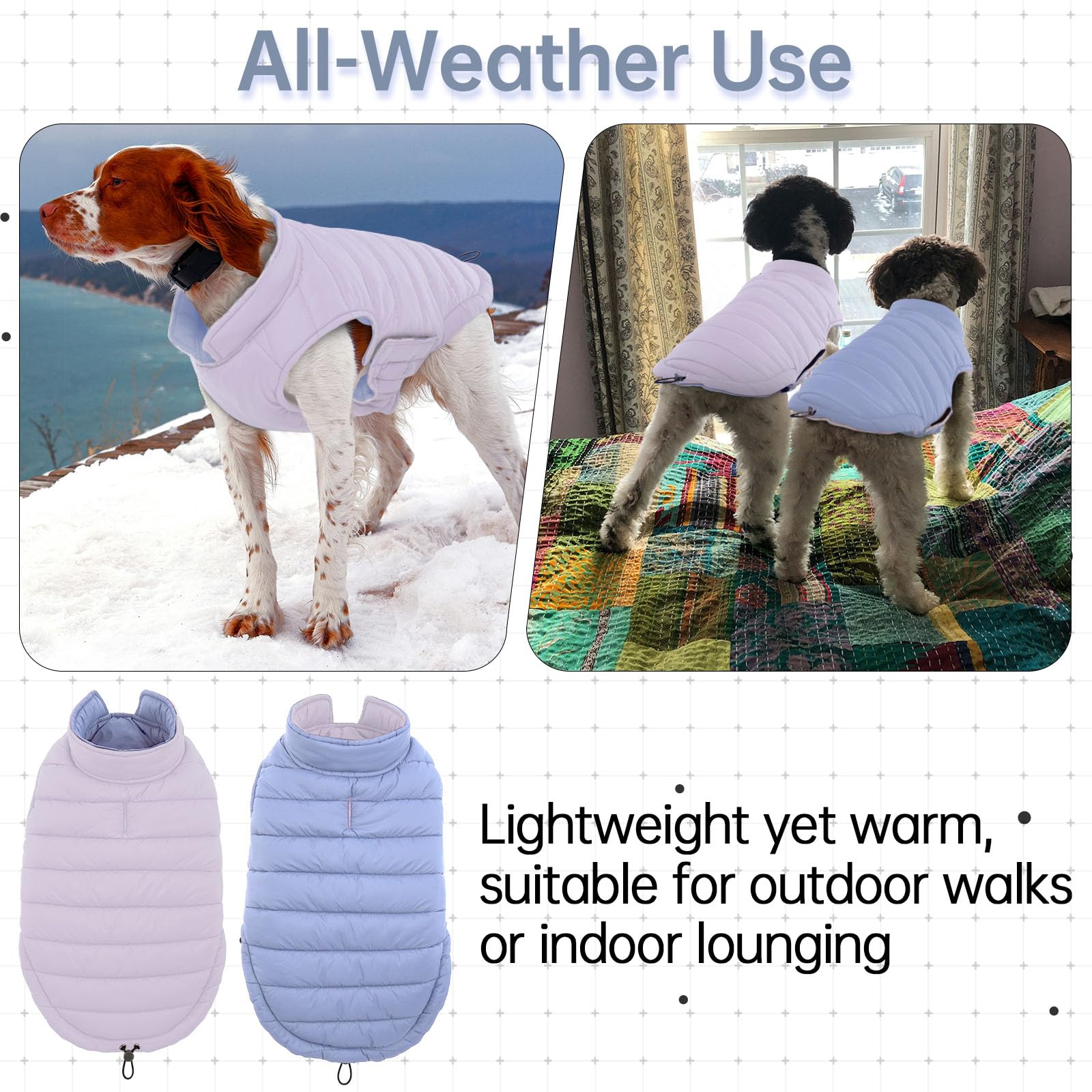 Lelepet dog coat adjustable fastener purple XL close-up shows secure fit