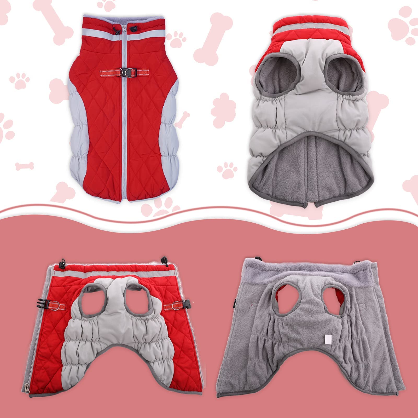 LeLePet coat features built-in harness compatibility with back D-rings.