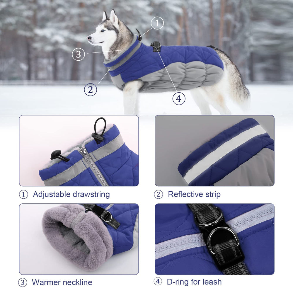 LeLePet coat with built-in harness blue for secure leash use