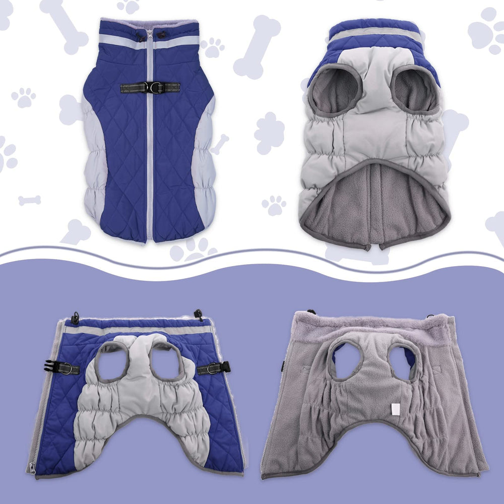 LeLePet coat blue shows reflective neck stripe for dusk visibility