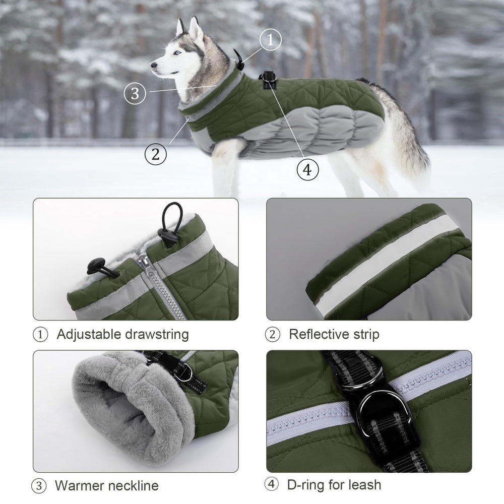 LeLePet reflective strip coat improves visibility for night-time safety.
