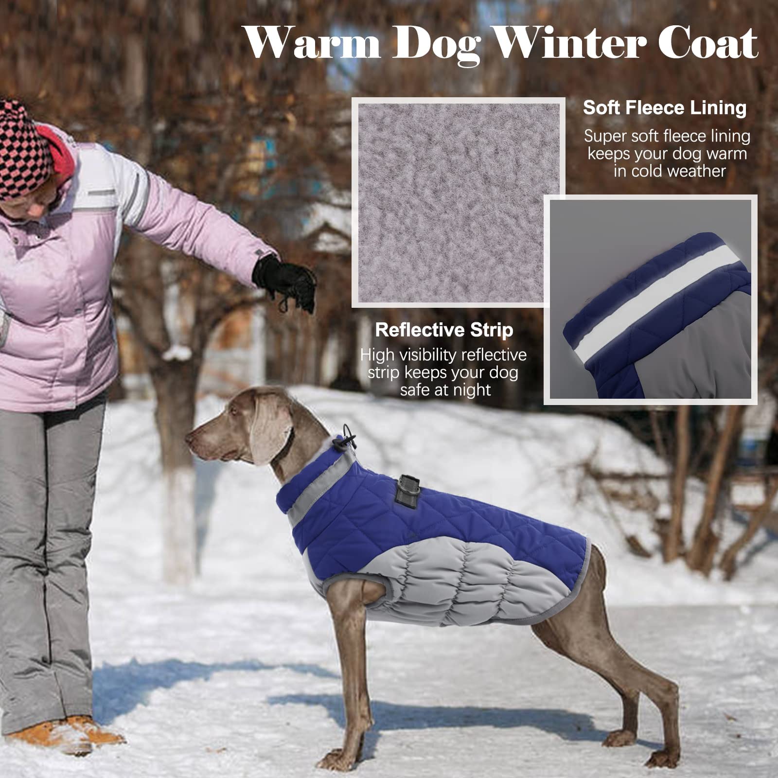 LeLePet blue coat with plush turtleneck fleece lining for warmth