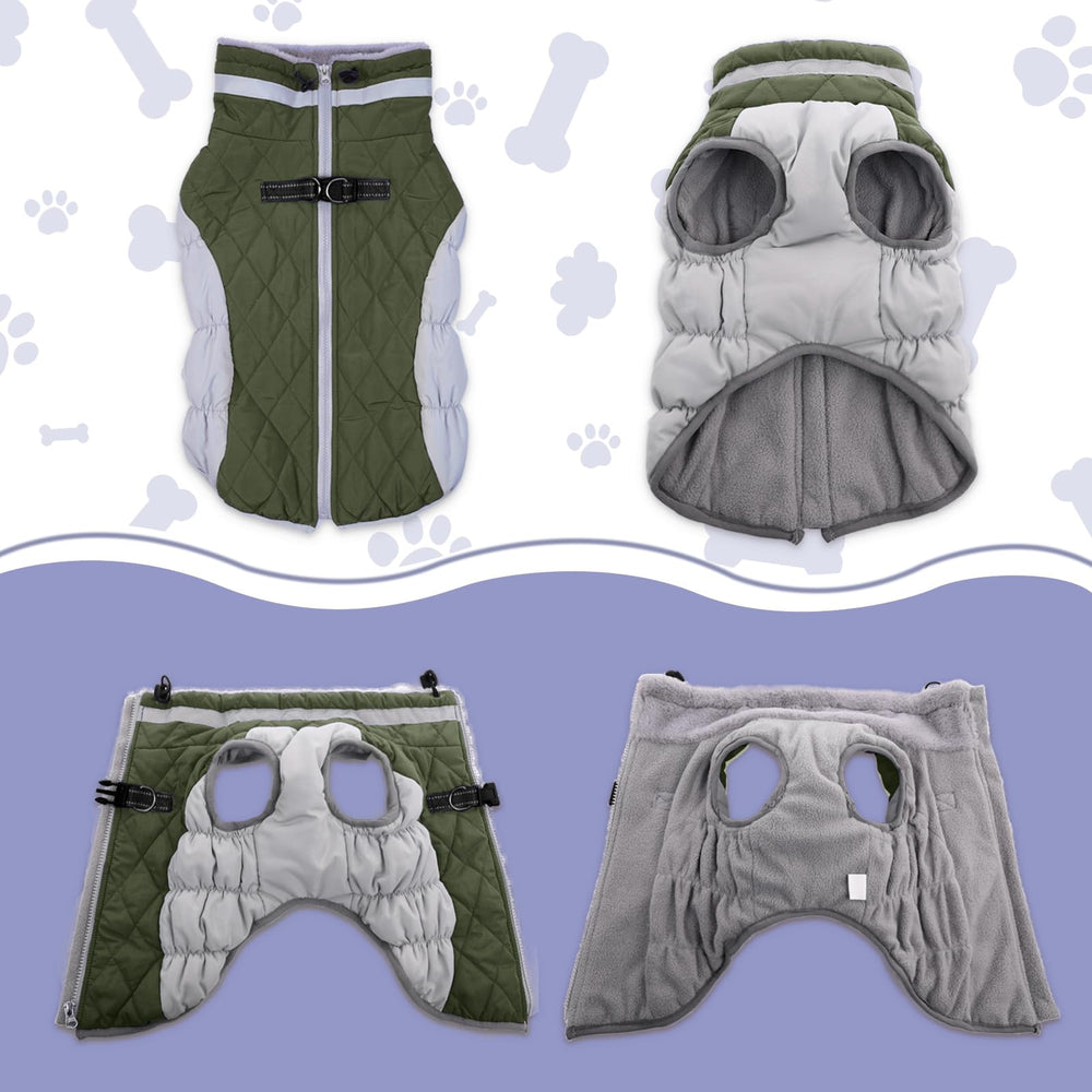 LeLePet dog coat with turtleneck collar keeps neck warm on walks.