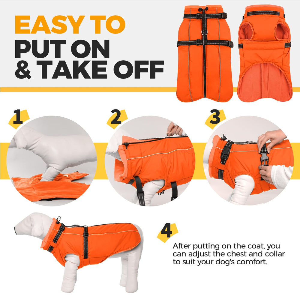 LelePet dog winter coat orange reflective strips boost visibility for safer evening strolls