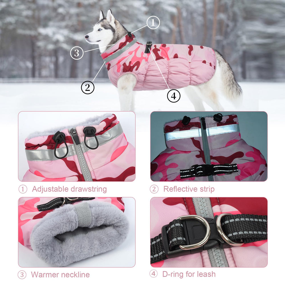 LeLePet dog coat with built-in harness and reflective strip for safer nighttime outings.