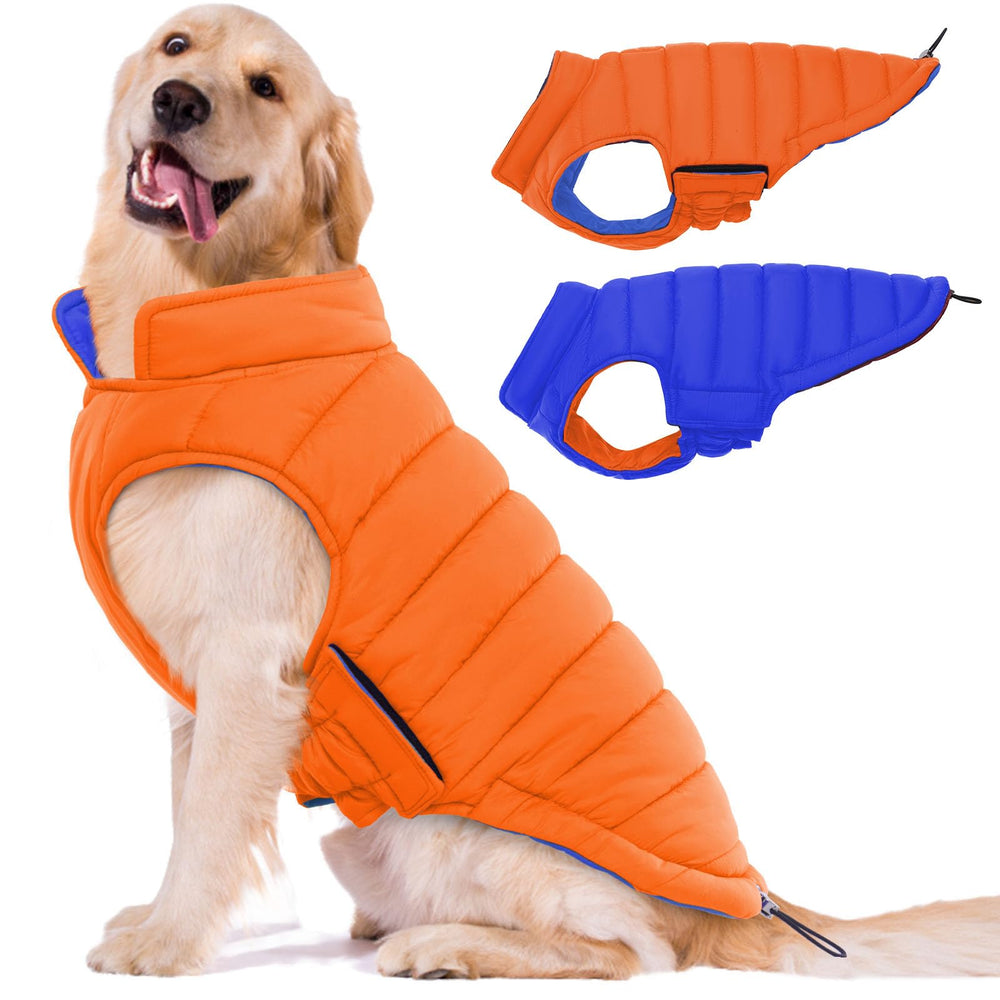 LeLePet reversible dog coat front orange, windproof warmth for chilly walks