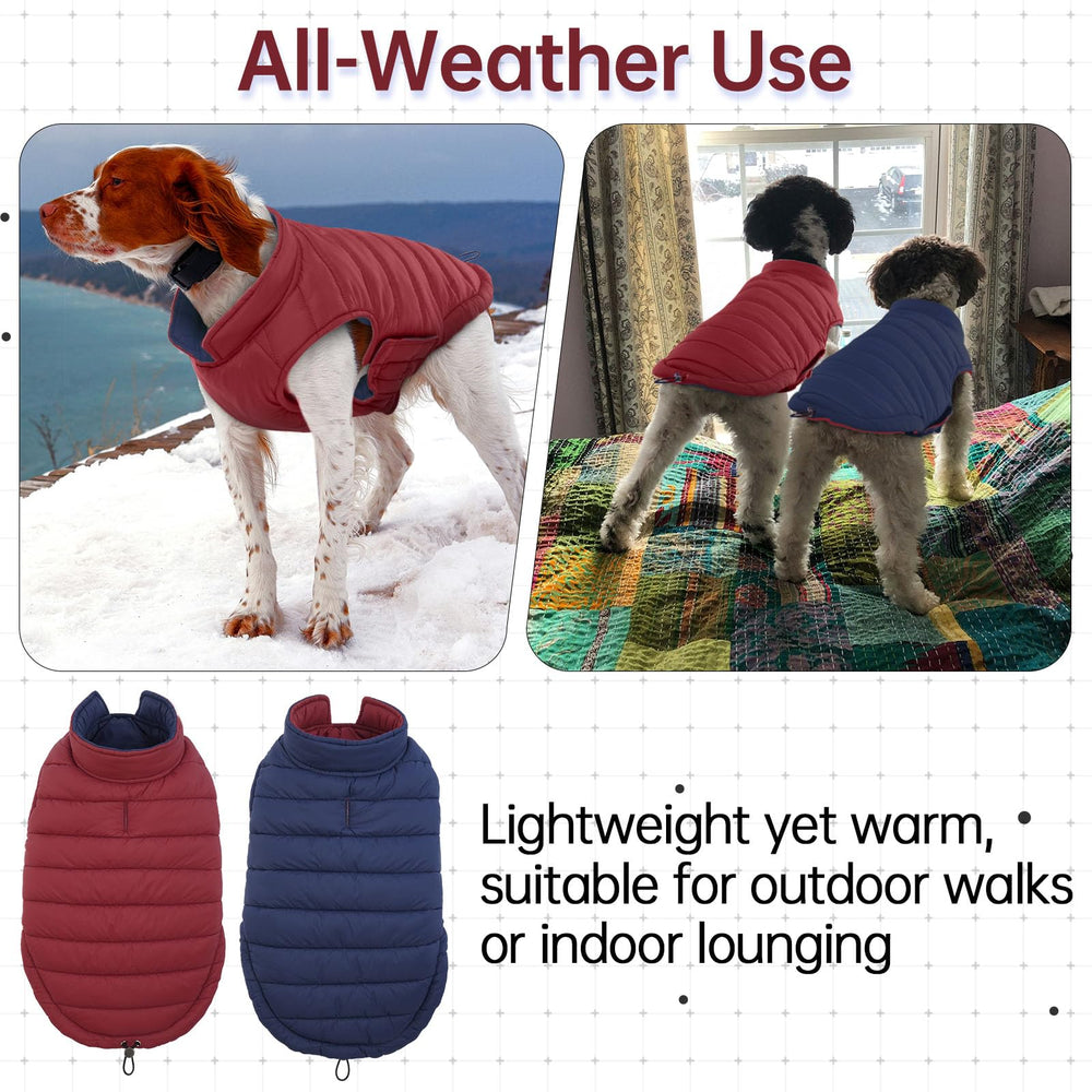 LeLePet reversible dog coat leash hole detail enables easy harness use.