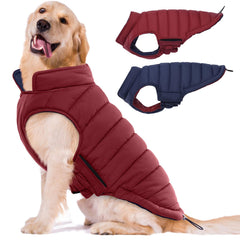 LeLePet reversible dog coat front view shows waterproof protection for winter walks.