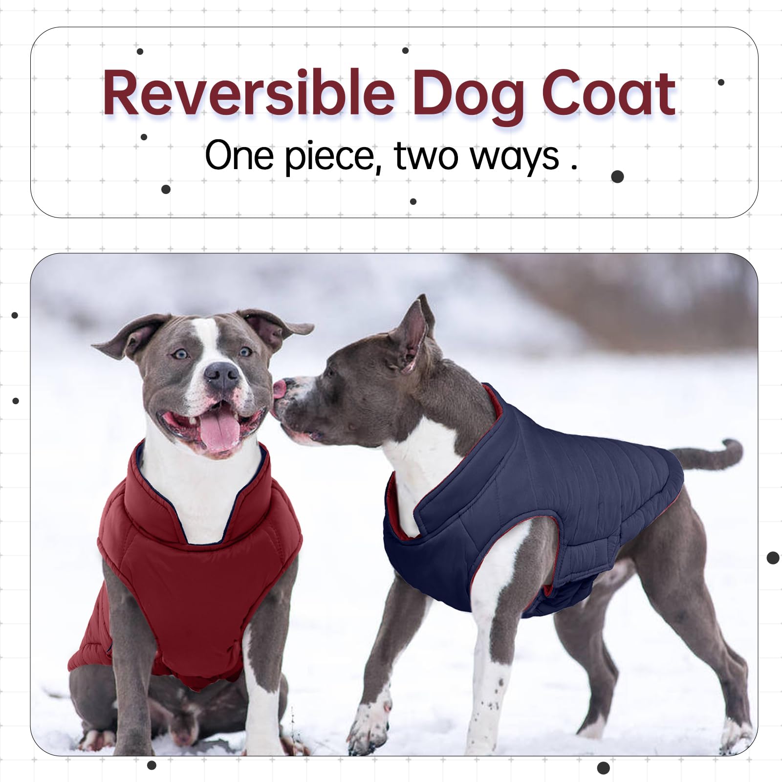 LeLePet reversible dog coat wine red back view showing reversible design