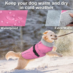LeLePet warm dog coat pink XL back view with reflective trim for safety