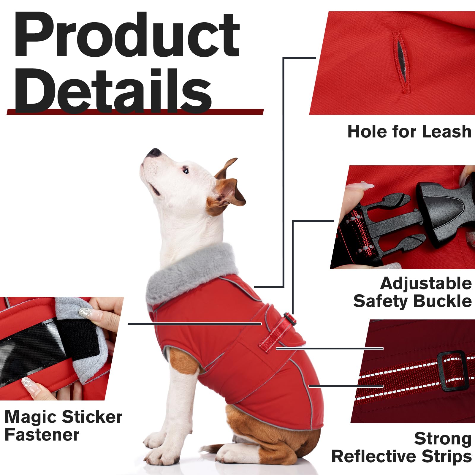 LeLePet Warm Dog Coat buckle strap with hook-and-loop fastener detail