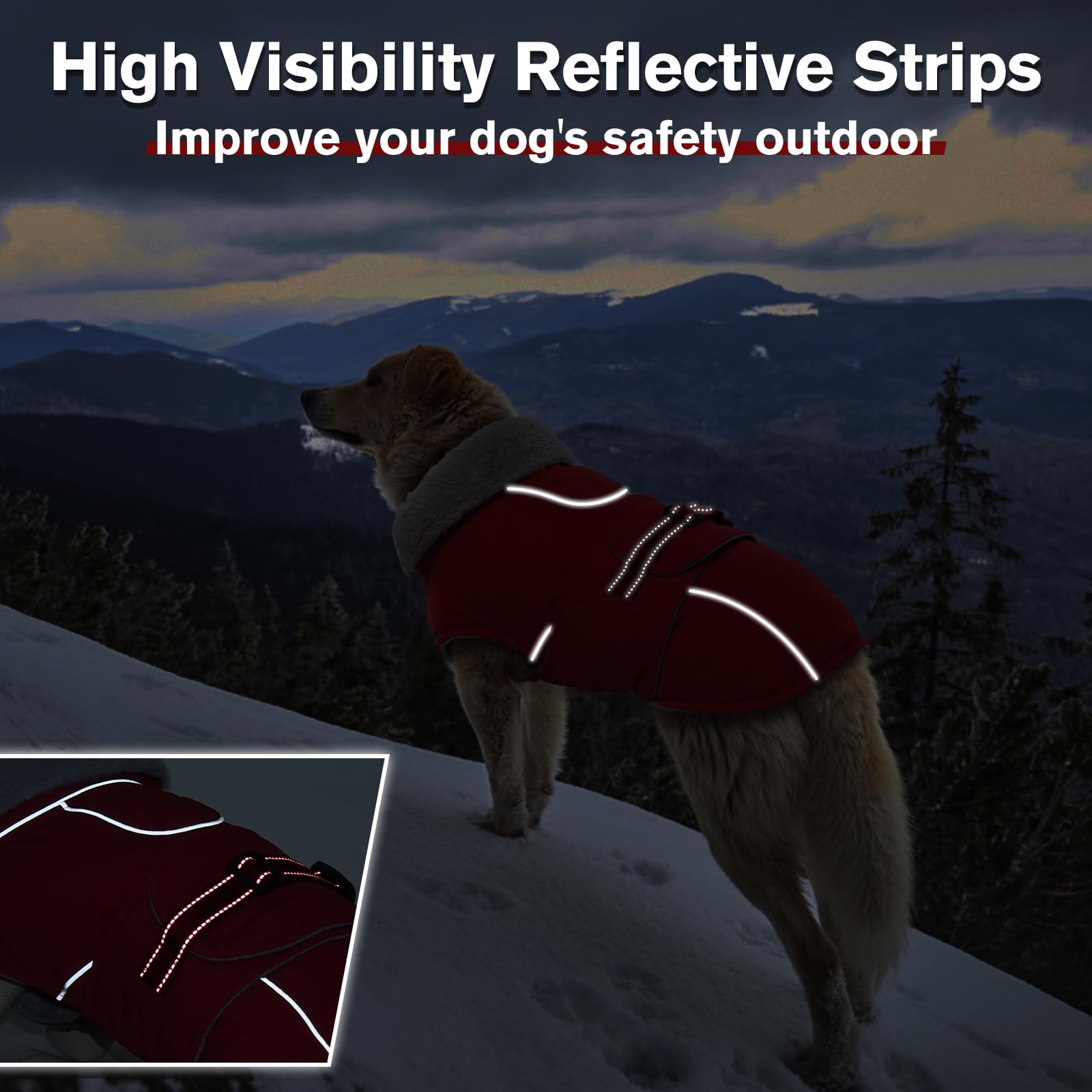LeLePet Warm Dog Coat side view with adjustable strap and closure