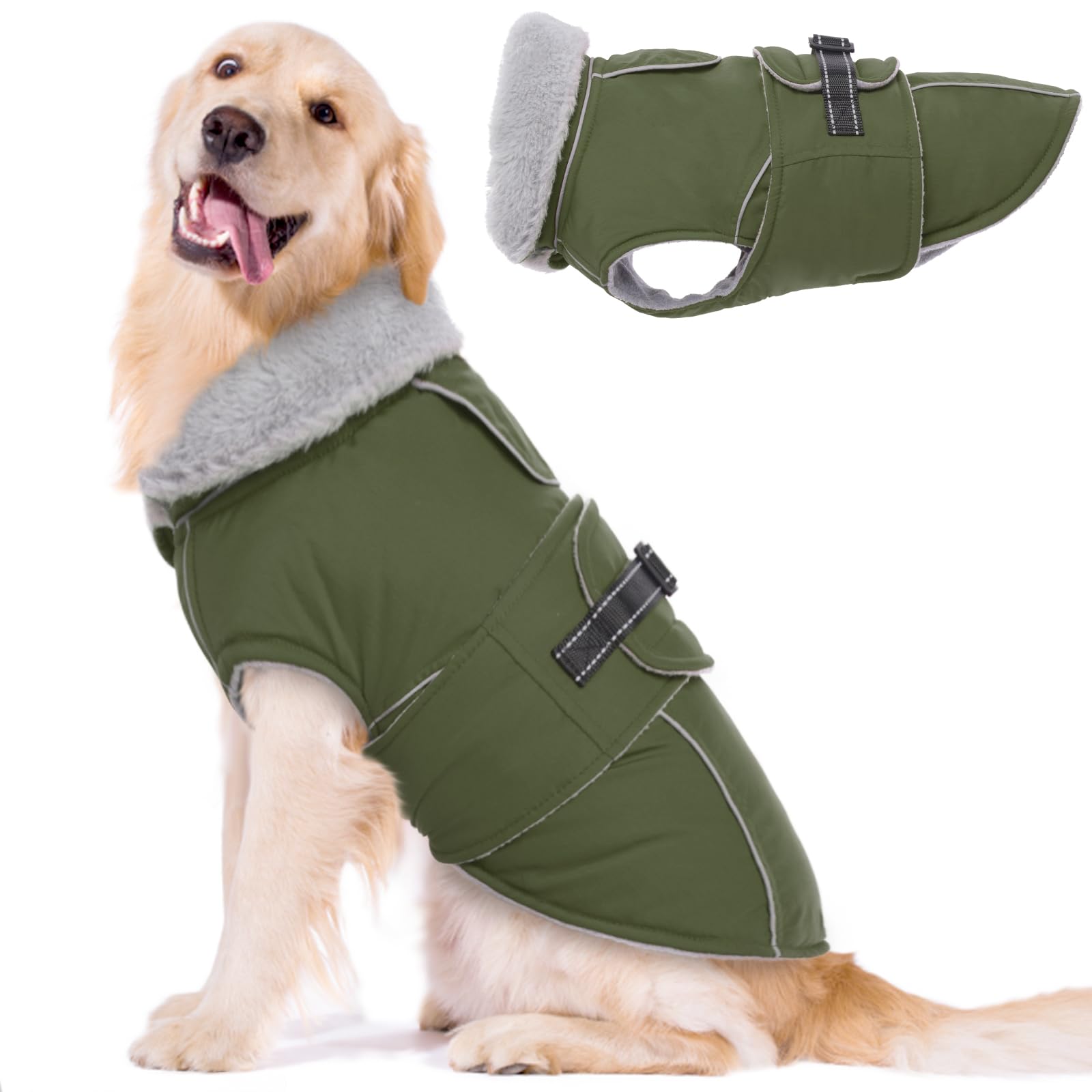 LeLePet warm dog coat waterproof fabric keeps dogs cozy in wind and rain.