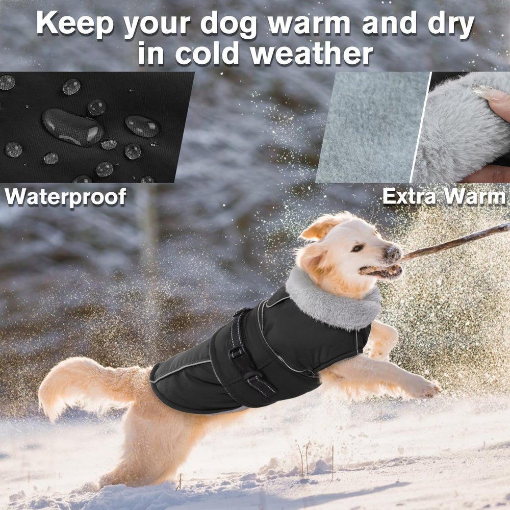 LeLePet Warm Dog Coat side view highlights adjustable buckle for secure, comfortable outdoor wear.