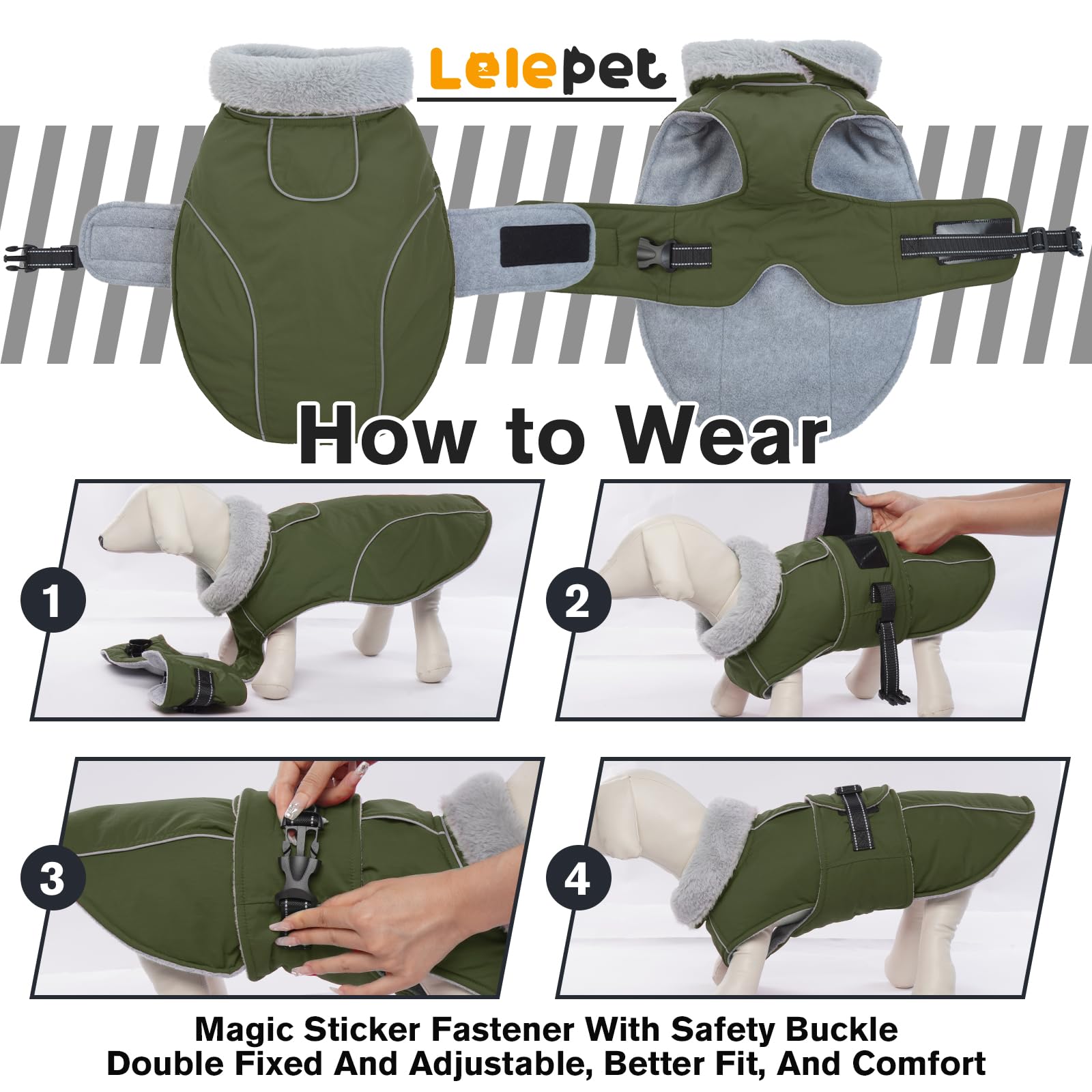 Lelepet Warm Dog Coat windproof-fabric helps shield against chilly gusts.