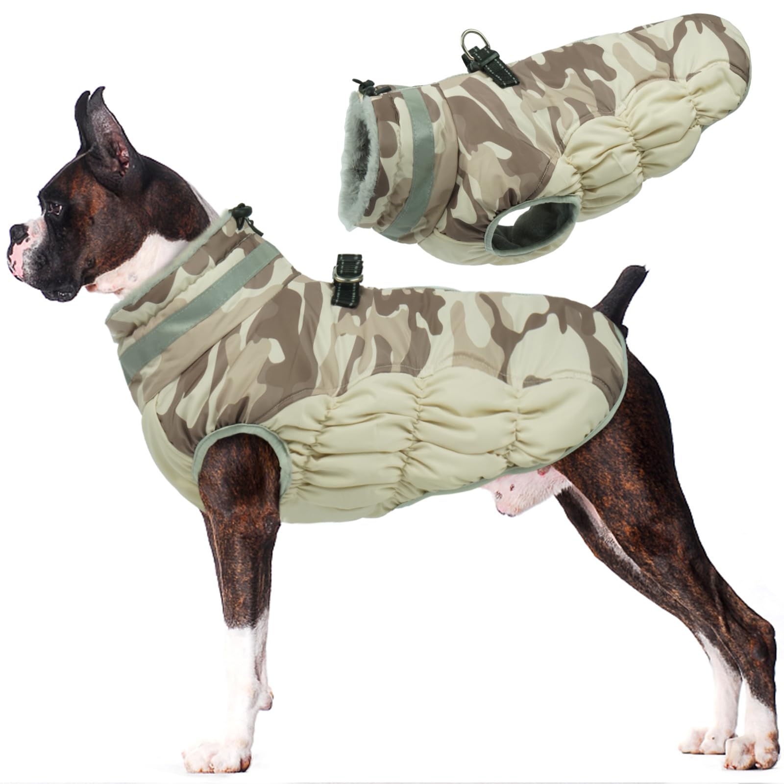 LeLePet Warm Dog Winter Coat front view with fleece lining for warmth during walks