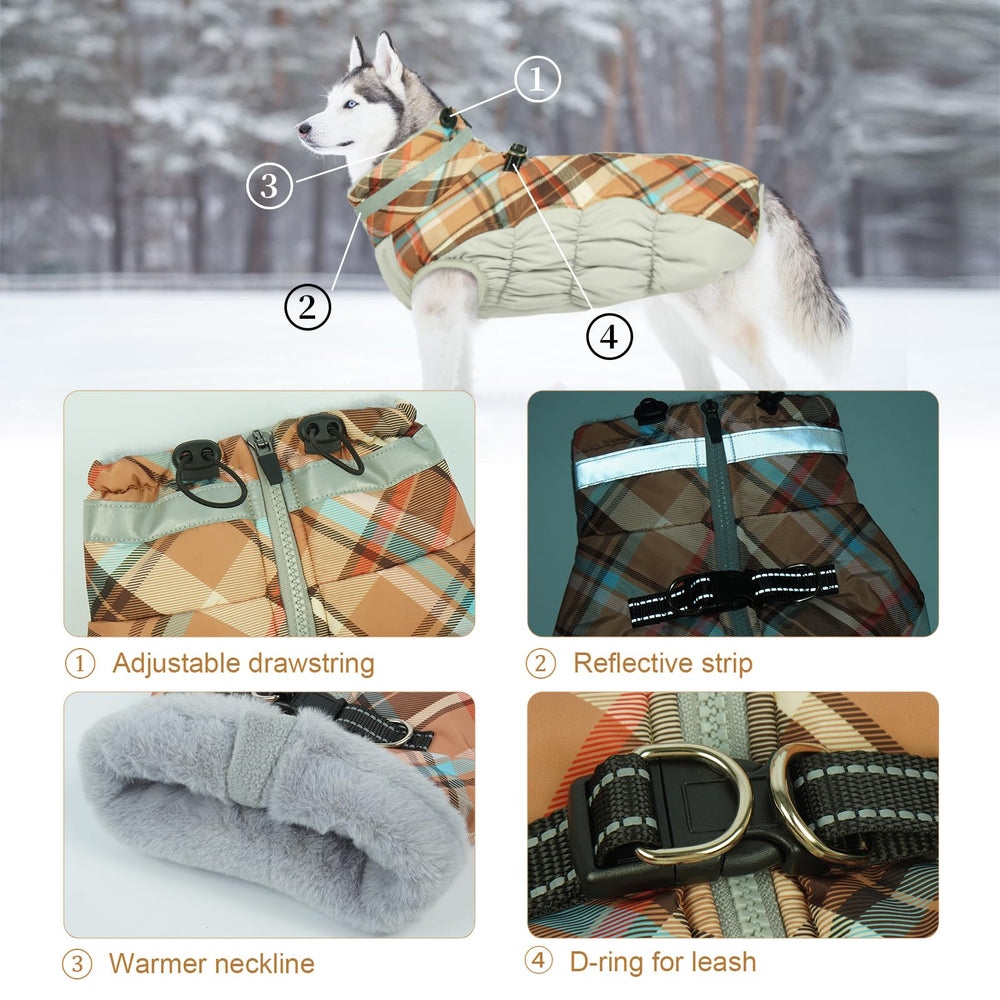 LeLePet warm dog winter coat harness back with D rings for secure leash