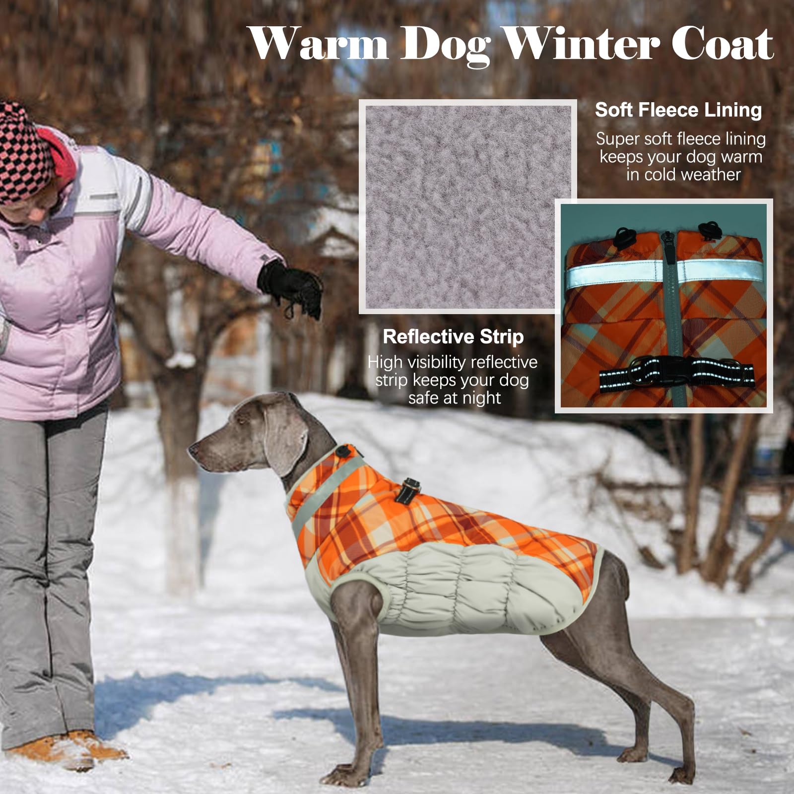 LeLePet warm dog winter coat inner fleece for cozy comfort
