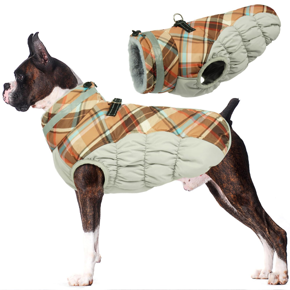 LeLePet plaid-front-view warm coat with insulated padding for cold days
