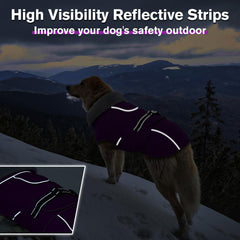 Lelepet warm dog winter coat back view demonstrates secure strap design.