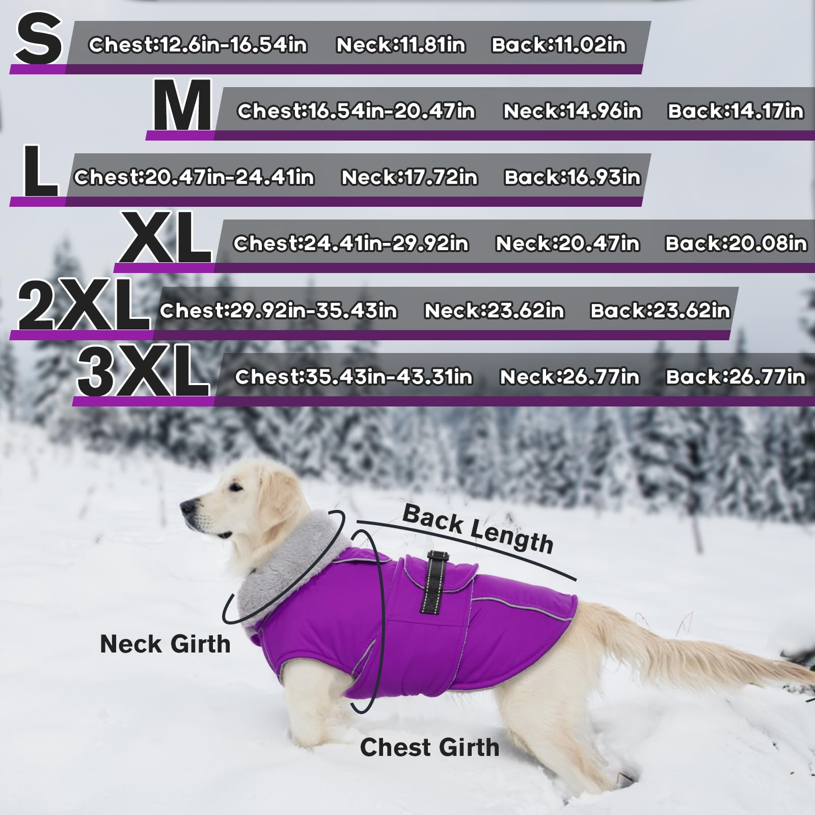 Lelepet warm dog winter coat reflective strips boost nighttime visibility.