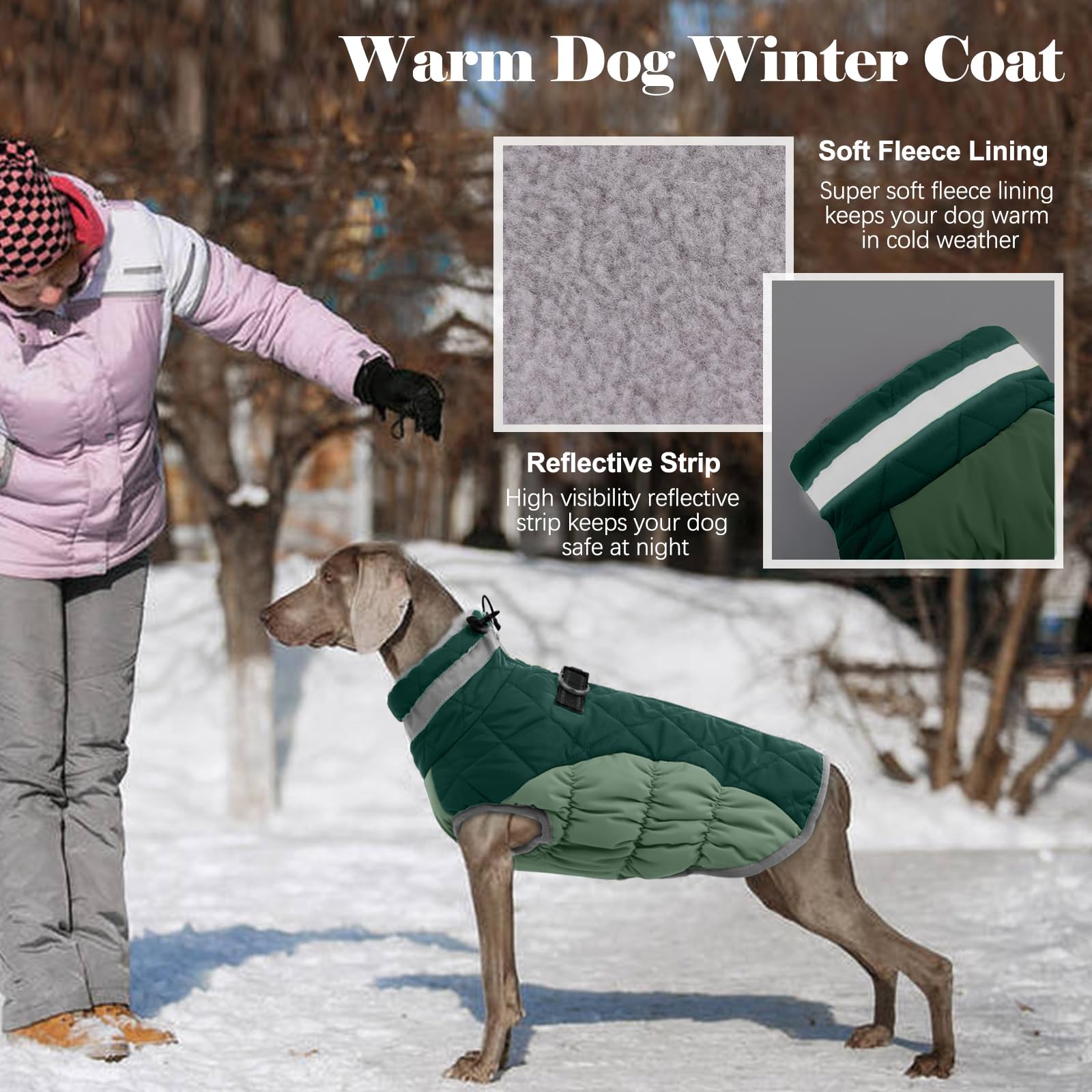 LeLePet warm dog coat with harness built-in and two D-rings for leash