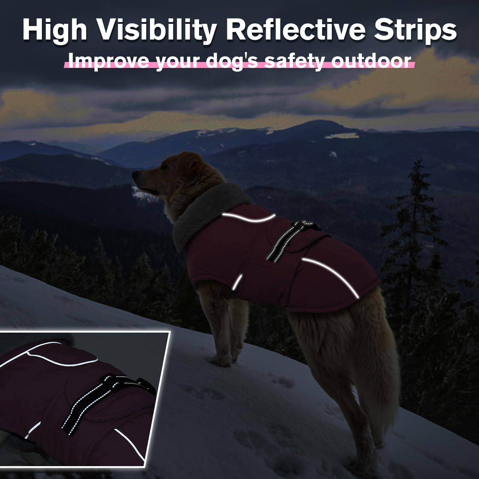 LeLePet waterproof fleece interior coat detail shows plush warmth for cold days