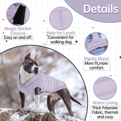 Lelepet waterproof dog jacket purple XL close-up fabric showing water resistance and plush lining