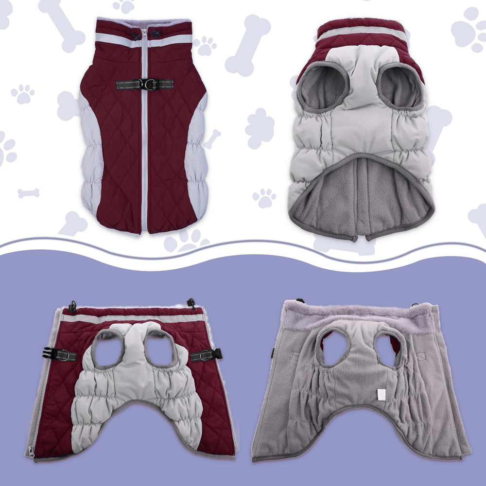 LeLePet waterproof dog jacket with harness keeps leash secure during rainy outings.