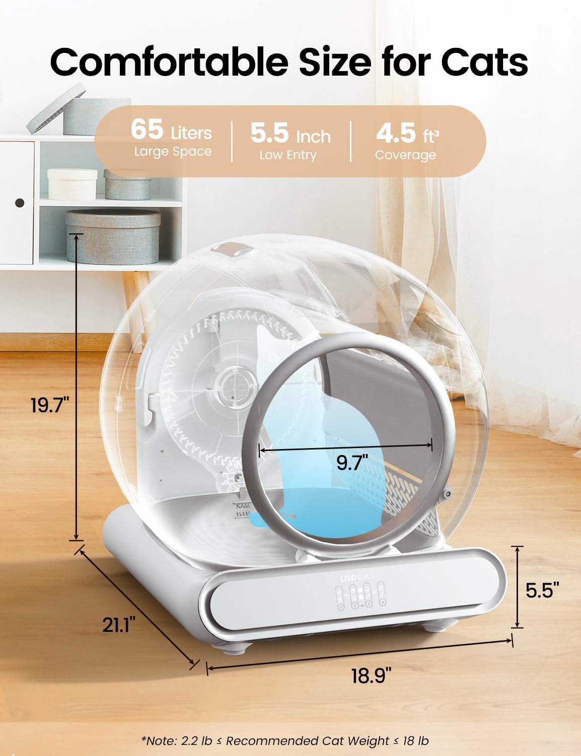 LELO ELVES low-entry design enables easy access for elderly or short-legged cats.