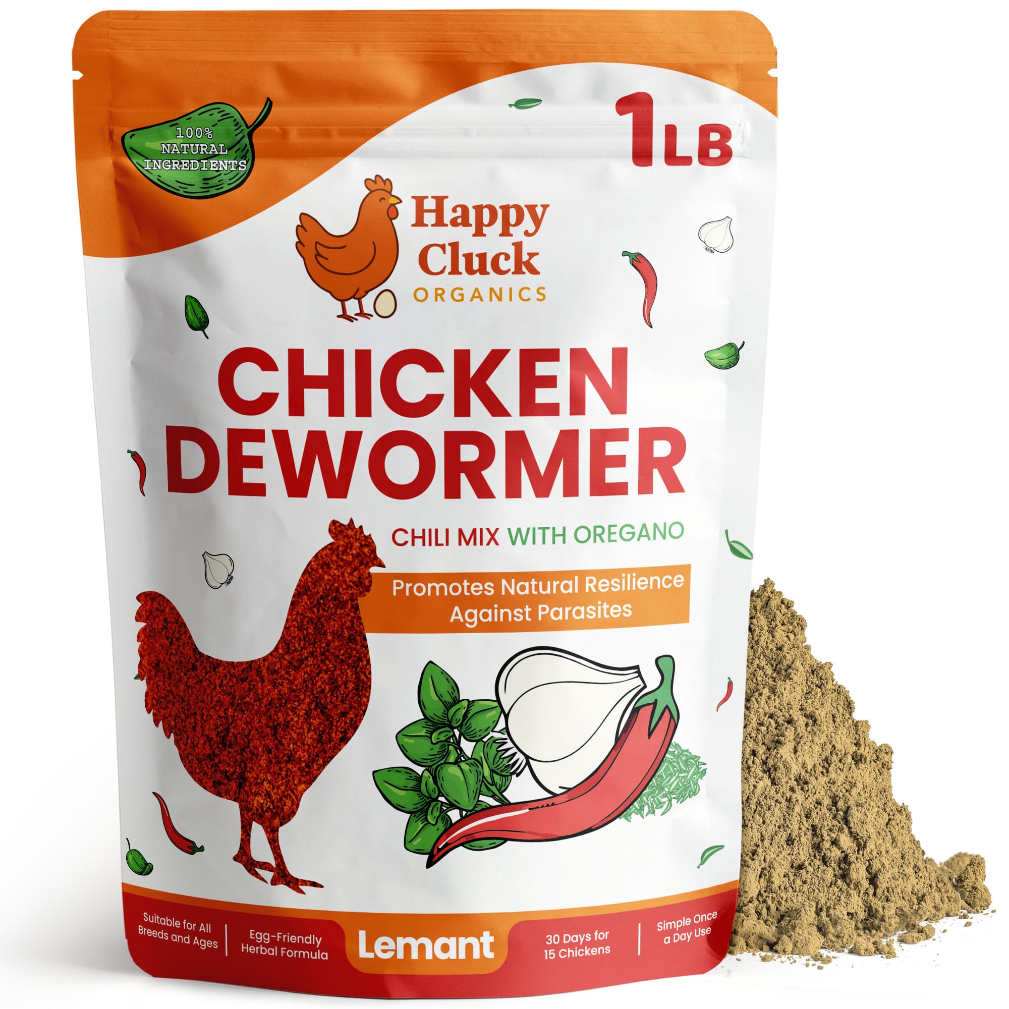 Lemant chicken dewormer chili mix 1lb bag promotes gentle parasite support for backyard flocks.