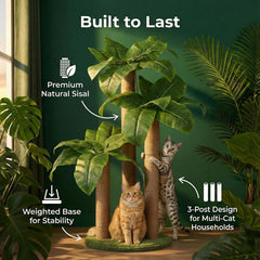 LEMONDA cat scratching tree with two dangling balls for interactive play and exercise.