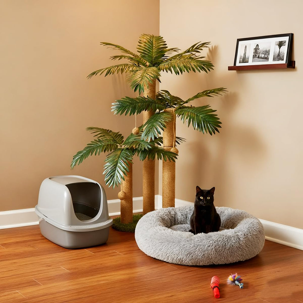 LEMONDA cat scratching post shows three sisal poles for scratching and climbing.