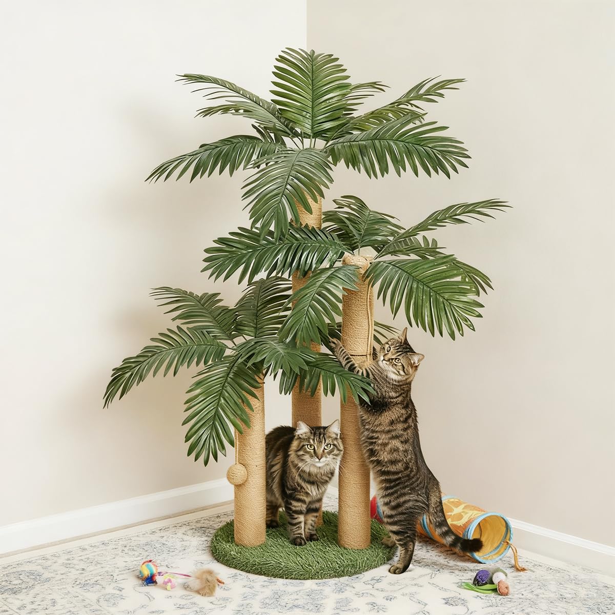 LEMONDA cat scratching post interactive dangling balls encourage play.