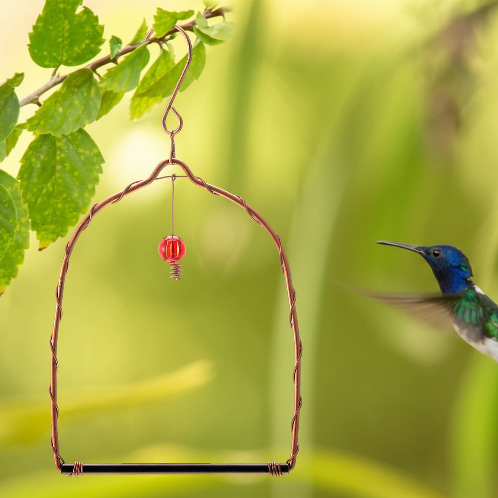 LemonRoad hummingbird swing hanging display shown in patio setup for garden viewing.