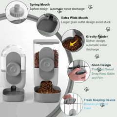 Lemtrflo dog cat food and water dispenser setup in cage.