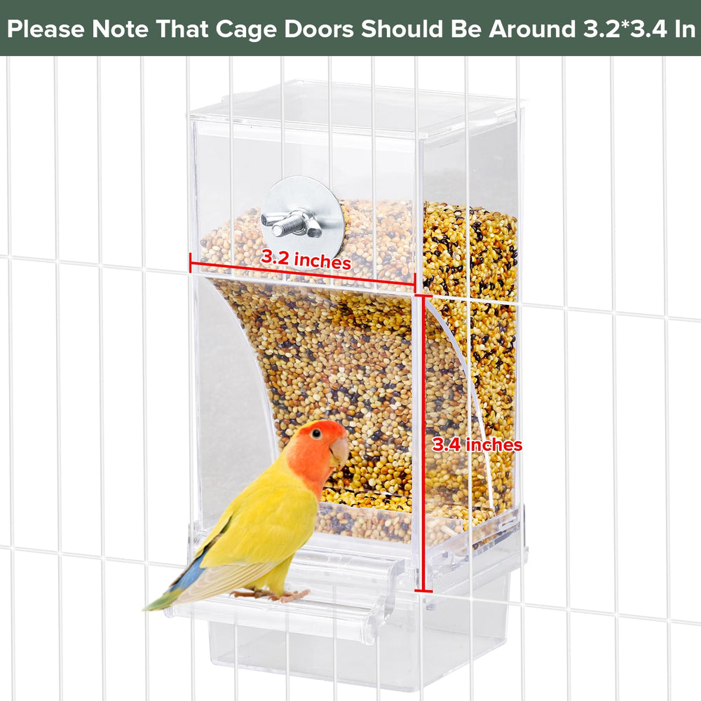 Lemtrflo gravity-fed bird feeder system installed in cage