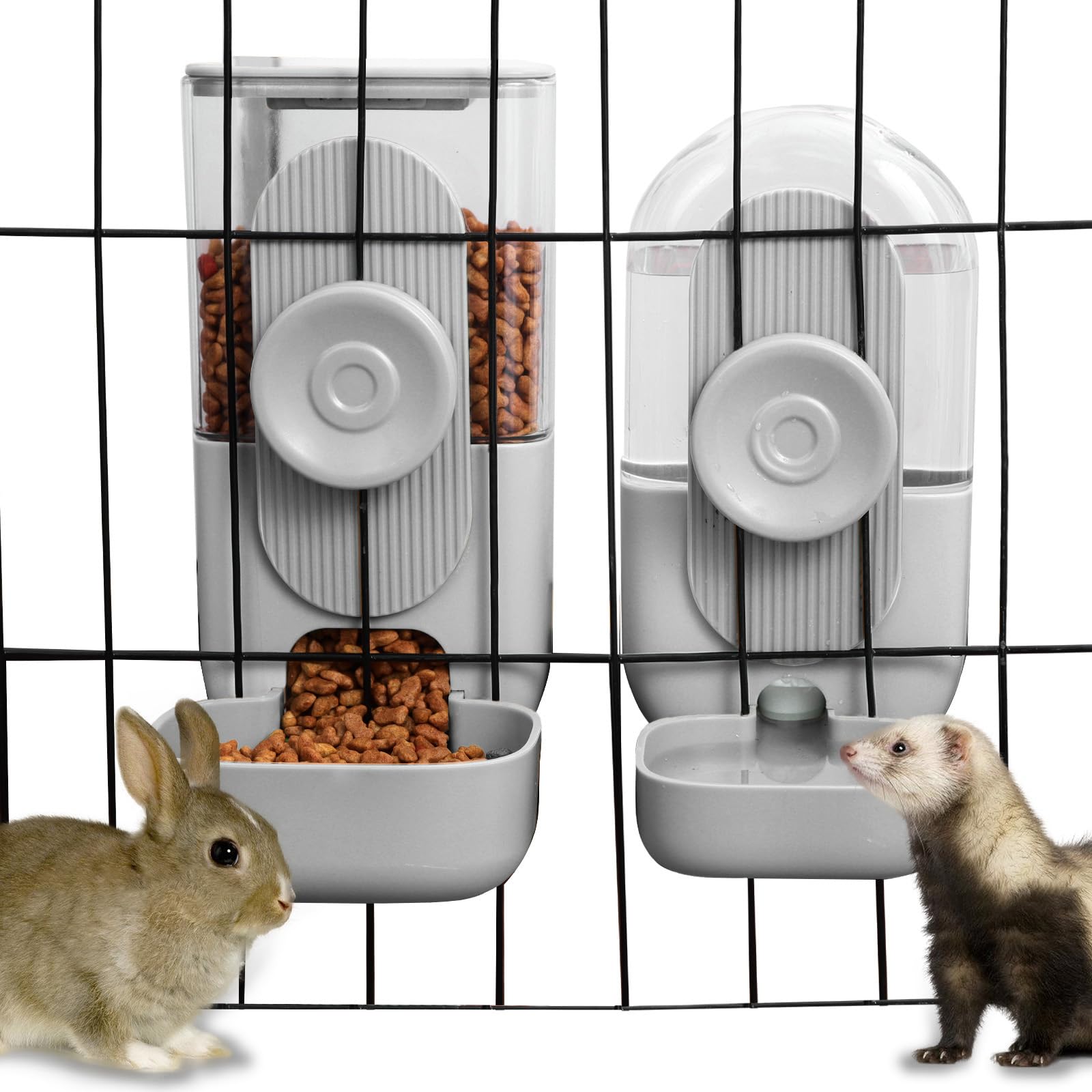 Lemtrflo hanging automatic feeder gray front view for easy pet meals.