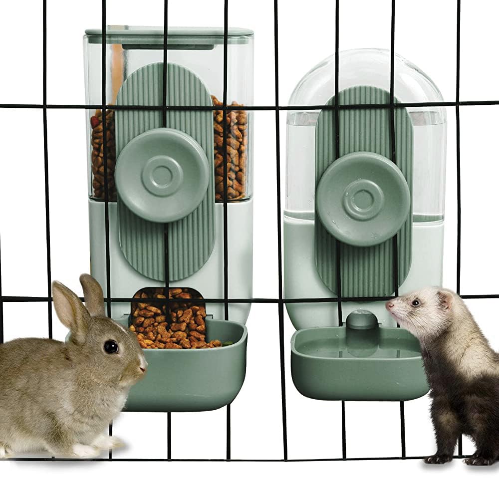 Lemtrflo hanging automatic food dispenser showing space-saving cage setup