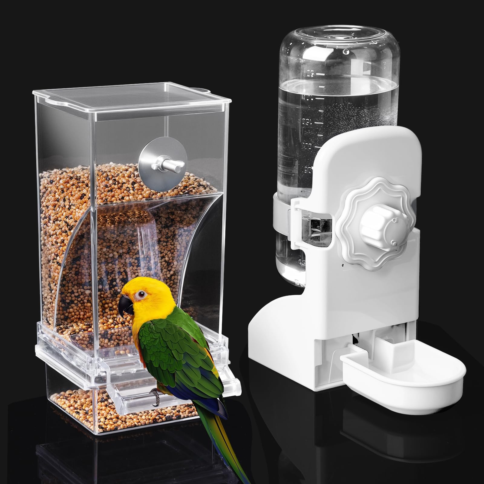 Lemtrflo No Mess Bird Feeder front view keeps seed shells off the cage