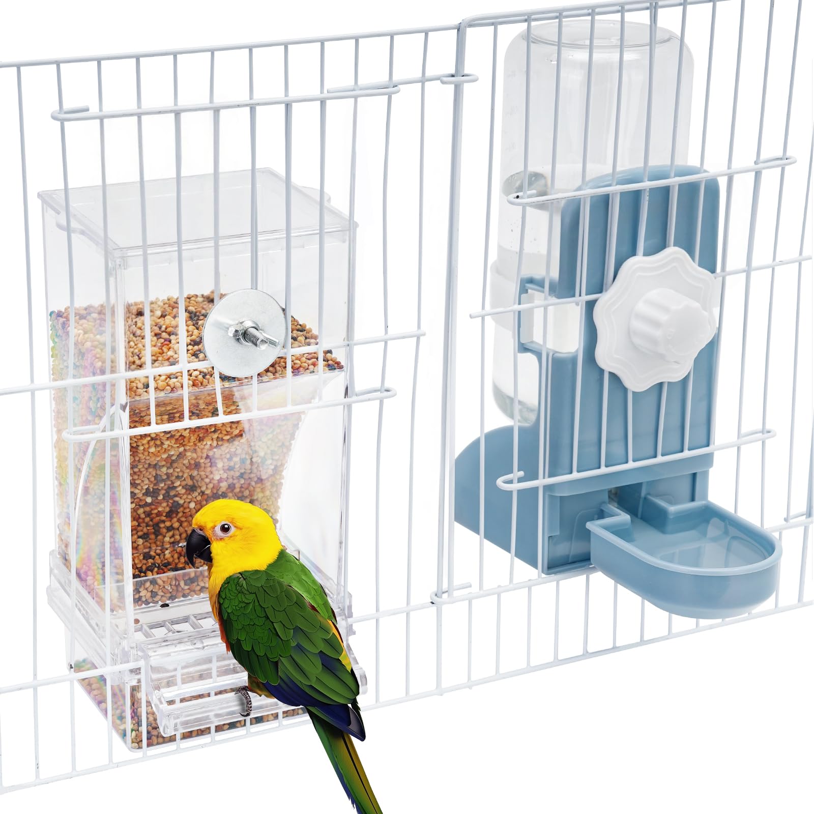 Lemtrflo no-mess bird feeder slot keeps shells contained, reducing cage mess.