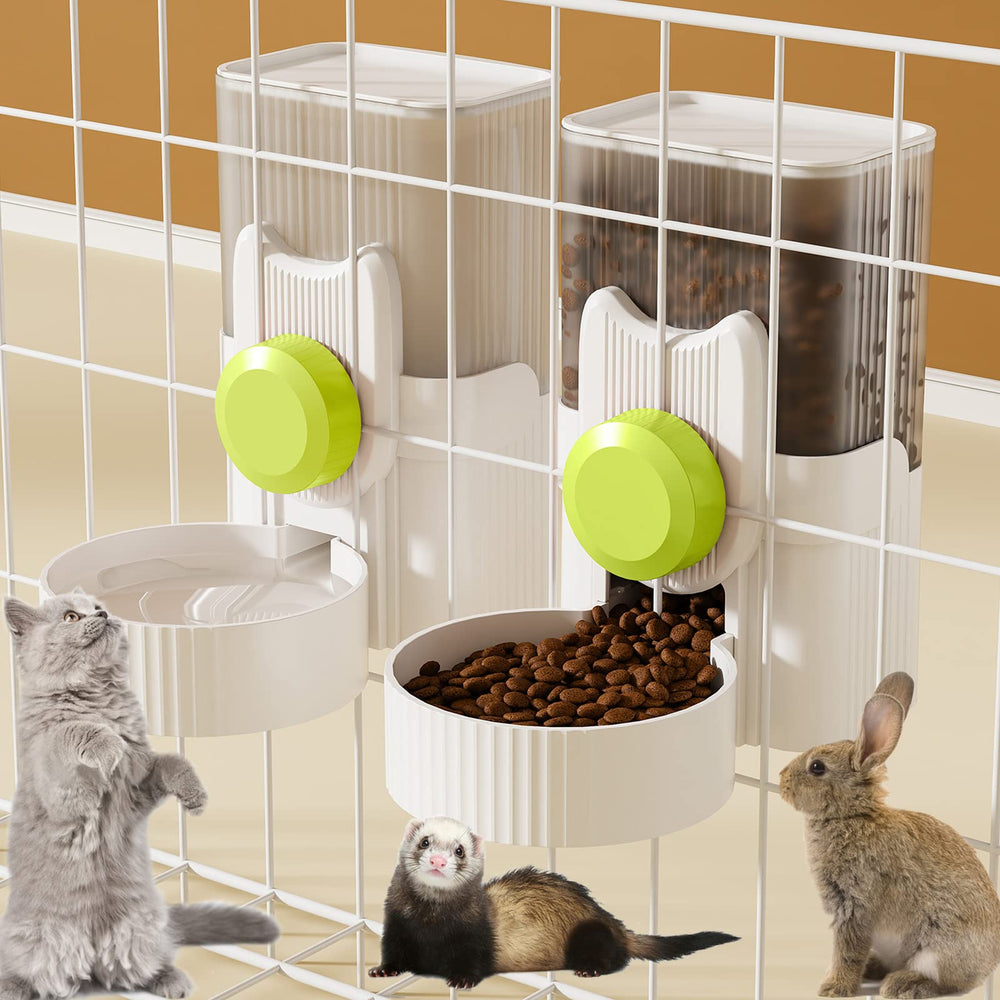 Lemtrflo rabbit feeder hanging design offers space-saving feeding for cages.