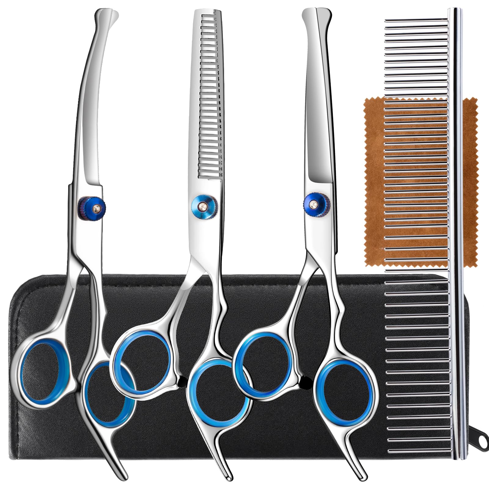 Lengnoyp 5-in-1 dog grooming scissors bundle enables efficient trimming across pets.
