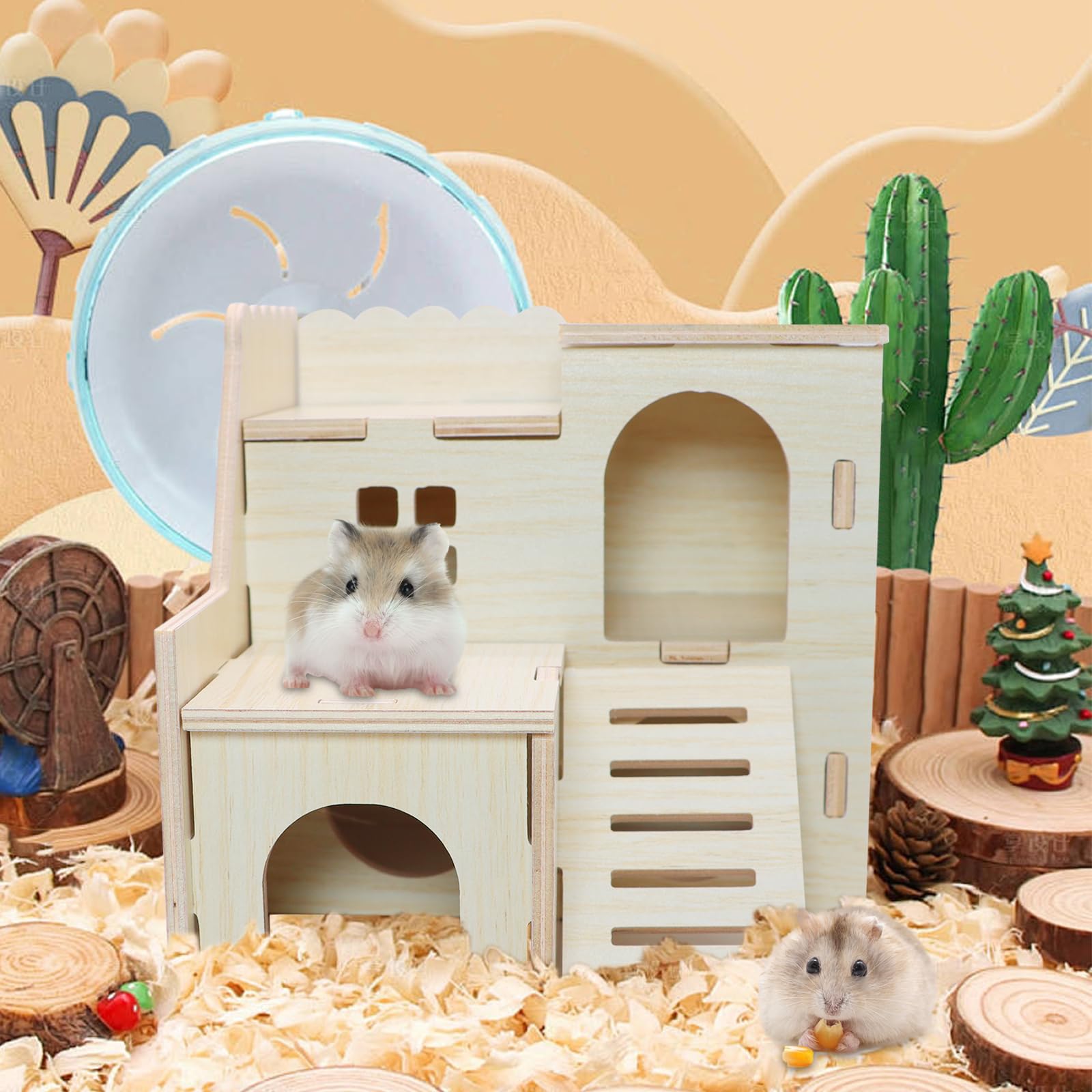 Lenpestia dwarf hamster-friendly wooden house supports safe nesting and exploration.