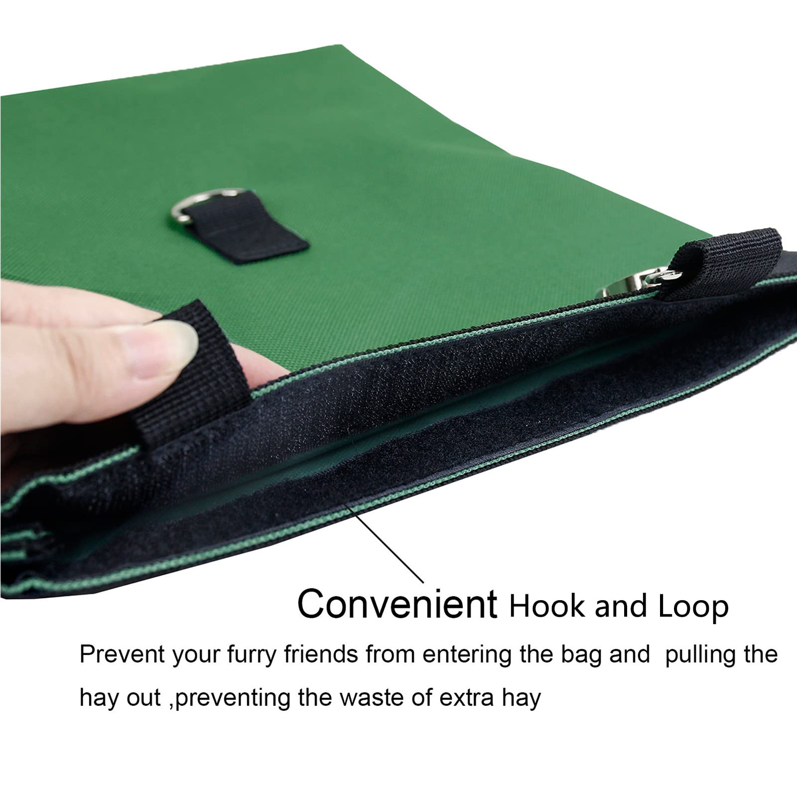 Lenpestia Rabbit Hay Feeder Bag side installation demonstrates easy hanging on a cage.