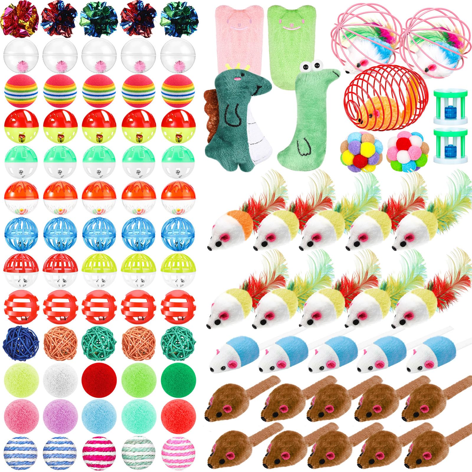 Lenwen 100pcs cat toys bundle for diverse indoor play and exercise.