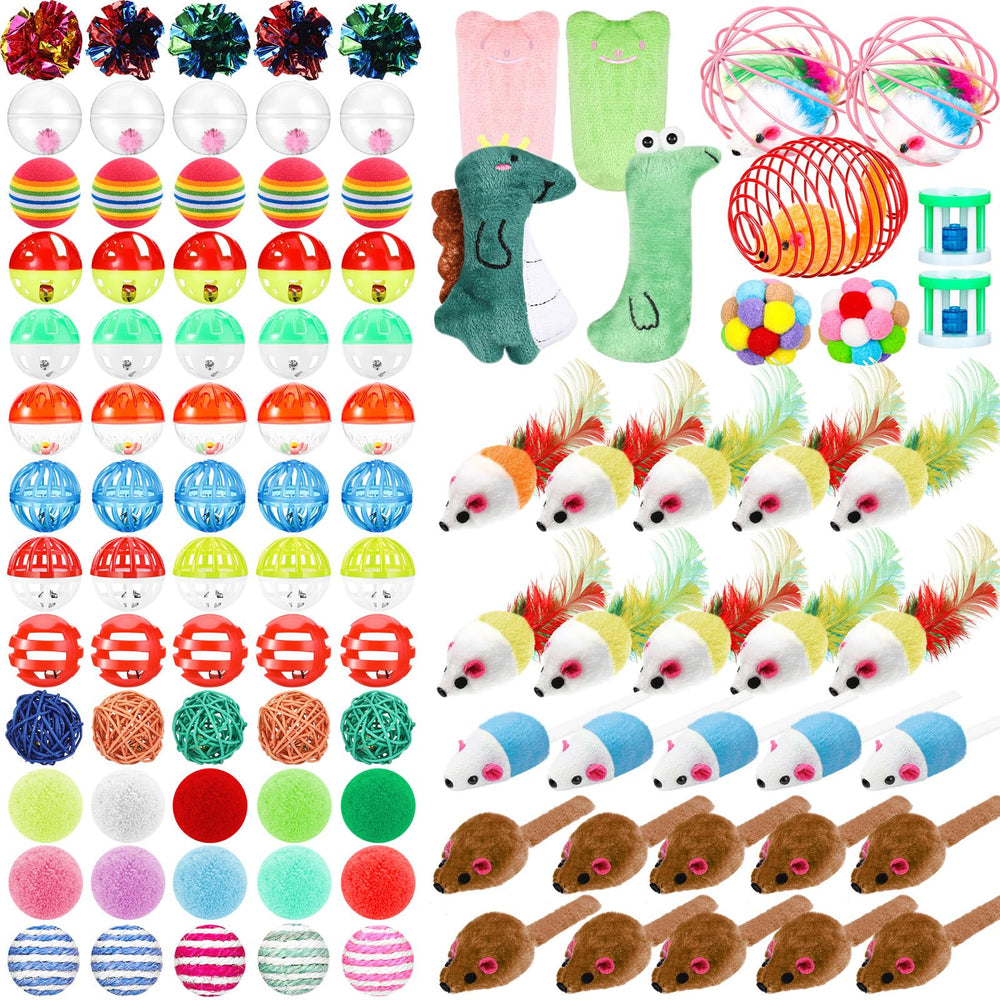 Lenwen 100pcs cat toys bundle for diverse indoor play and exercise.