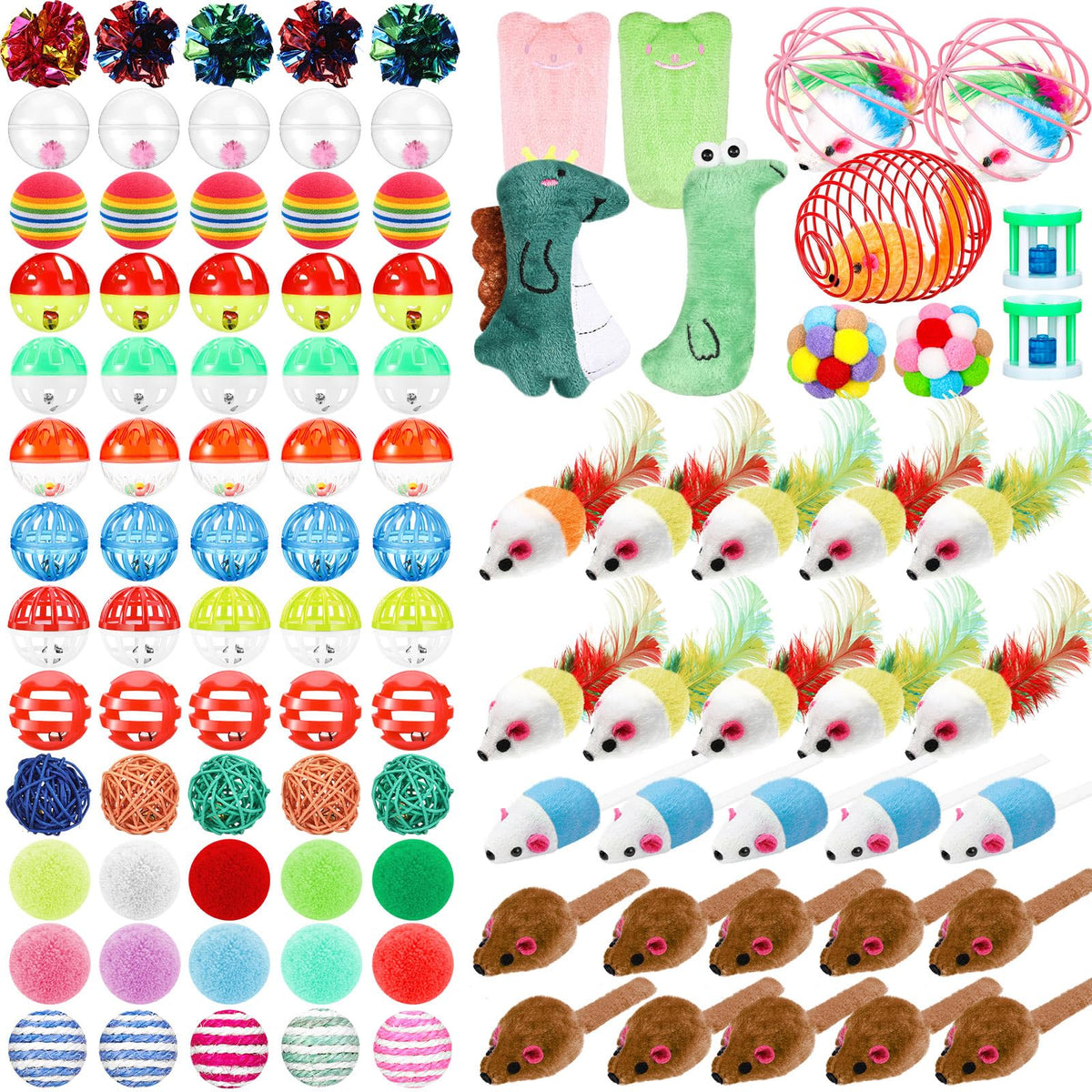 Lenwen 100pcs cat toys bundle for diverse indoor play and exercise.