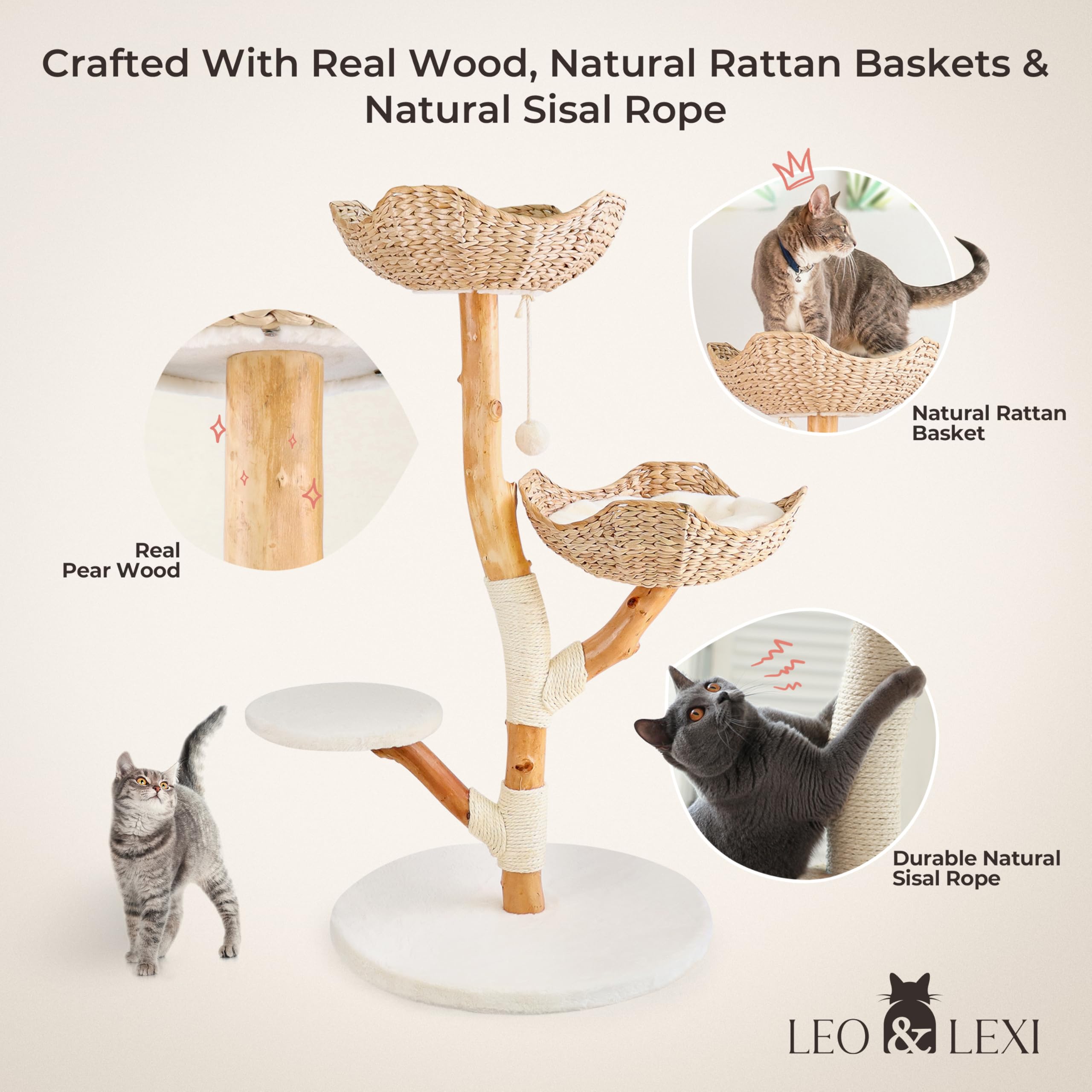 LEO & LEXI sisal rope climbing areas encourage healthy scratching and exercise.